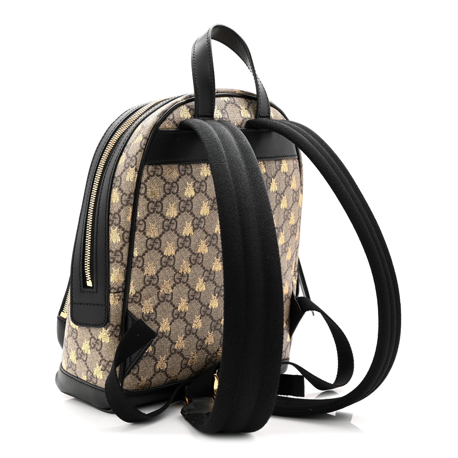 Gucci GG Supreme Monogram Bees Print Small Day Backpack Beige Oro Black