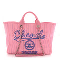 Chanel Canvas Calfskin Striped Large Deauville Tote Pink Blue