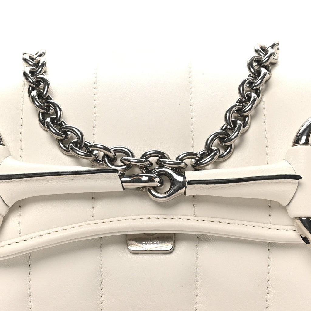 Gucci Nappa Vertical Matelasse Small Maxi Horsebit Chain Shoulder Bag Great White
