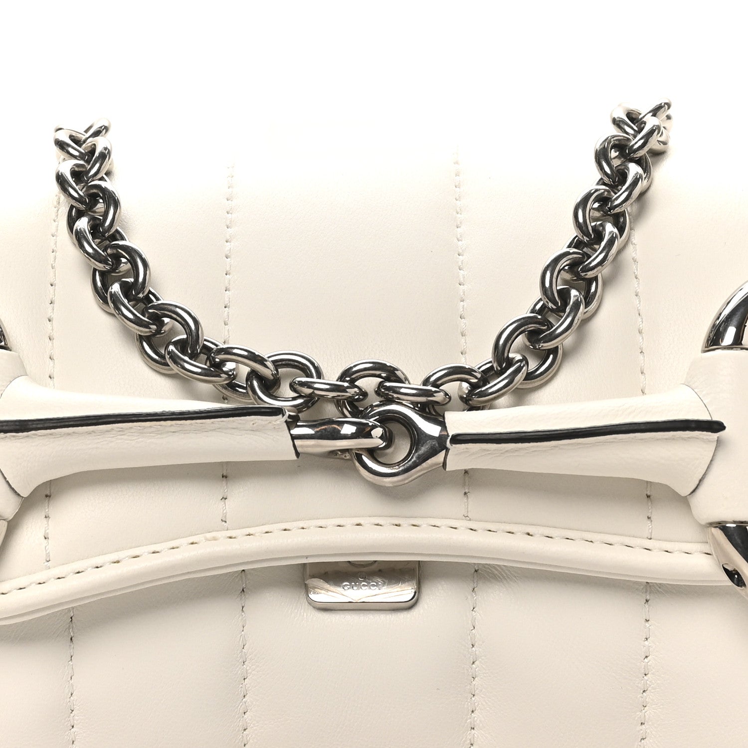 Gucci Nappa Vertical Matelasse Small Maxi Horsebit Chain Shoulder Bag Great White