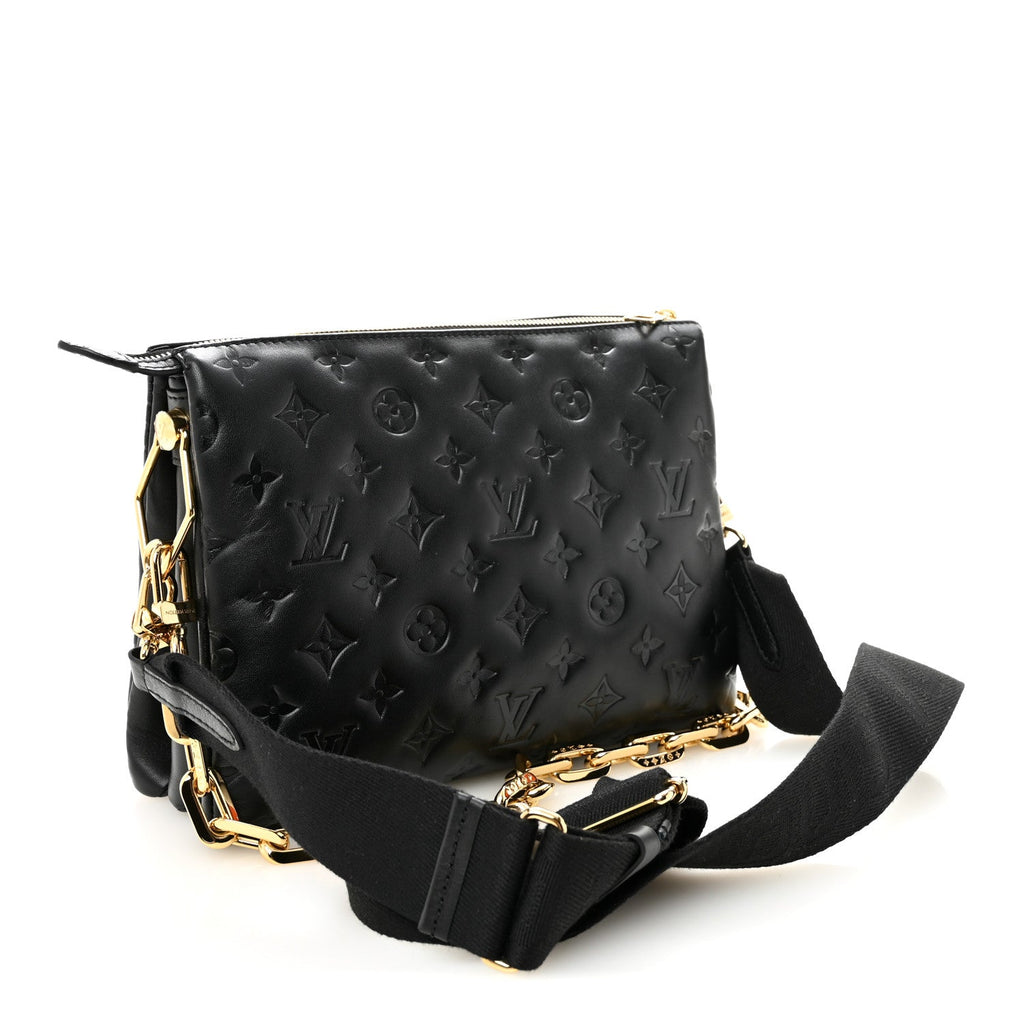 Louis Vuitton Lambskin Embossed Monogram Coussin PM Black