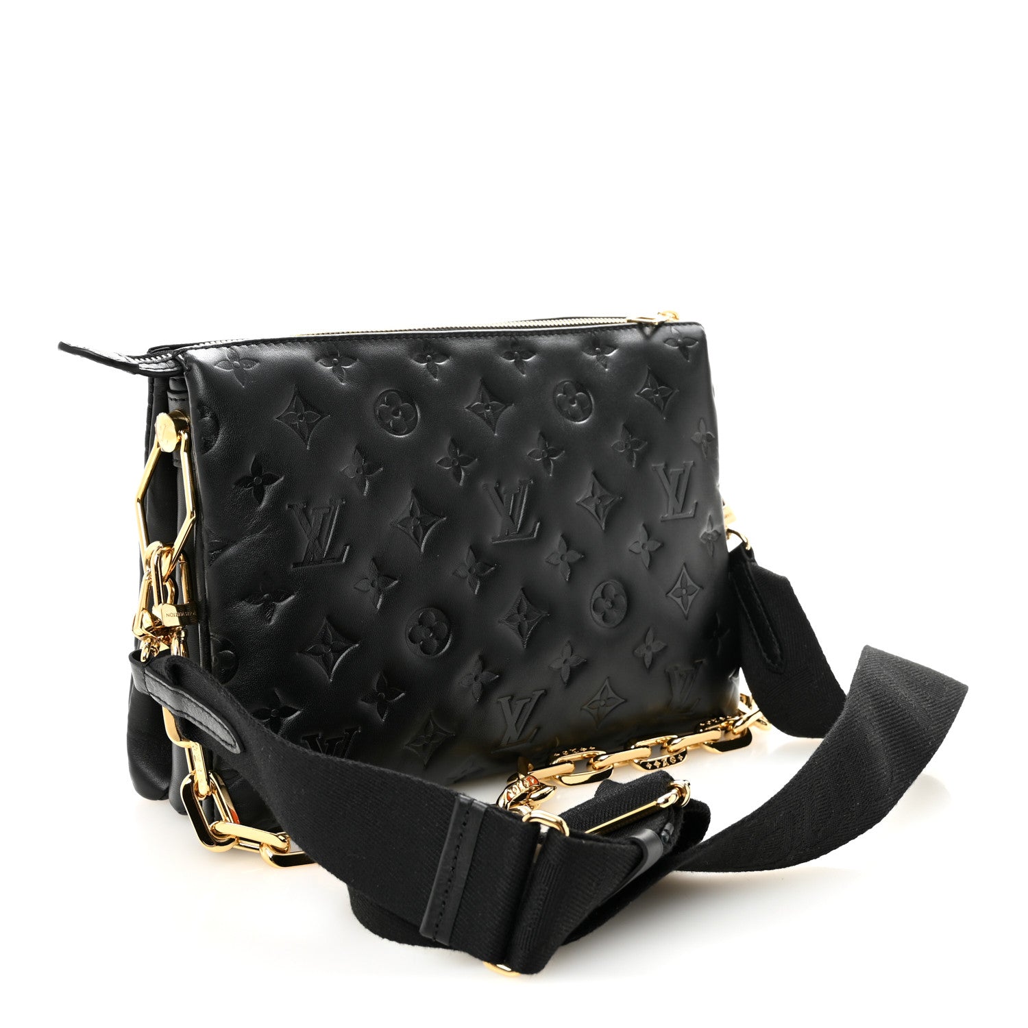 Louis Vuitton Lambskin Embossed Monogram Coussin PM Black