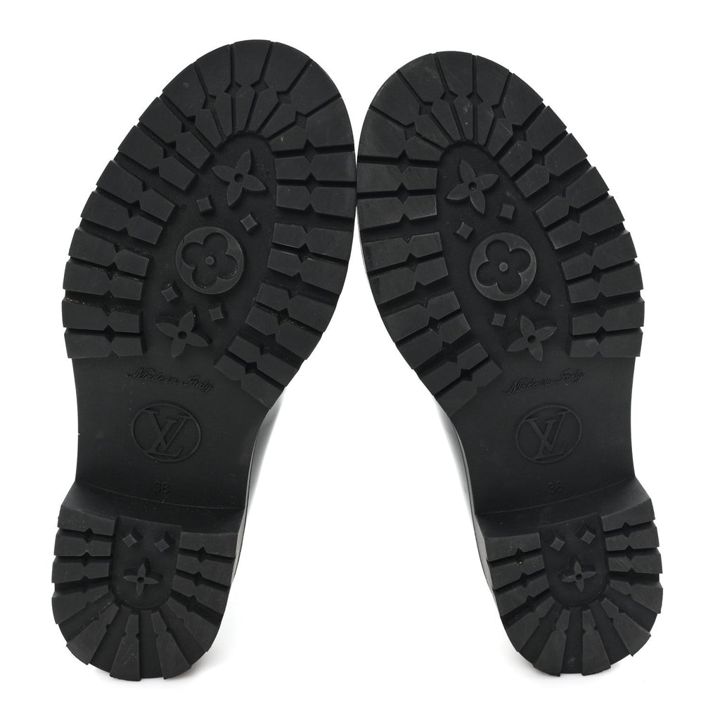 Louis Vuitton Rubber Embossed Monogram Drops Flat Half Boots 38 Black