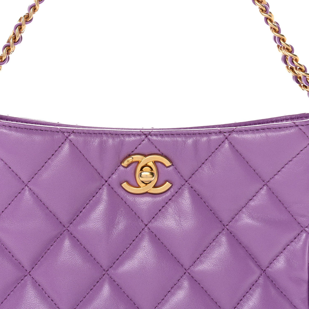 Chanel Lambskin Quilted Small Pick Me Up Hobo Purple