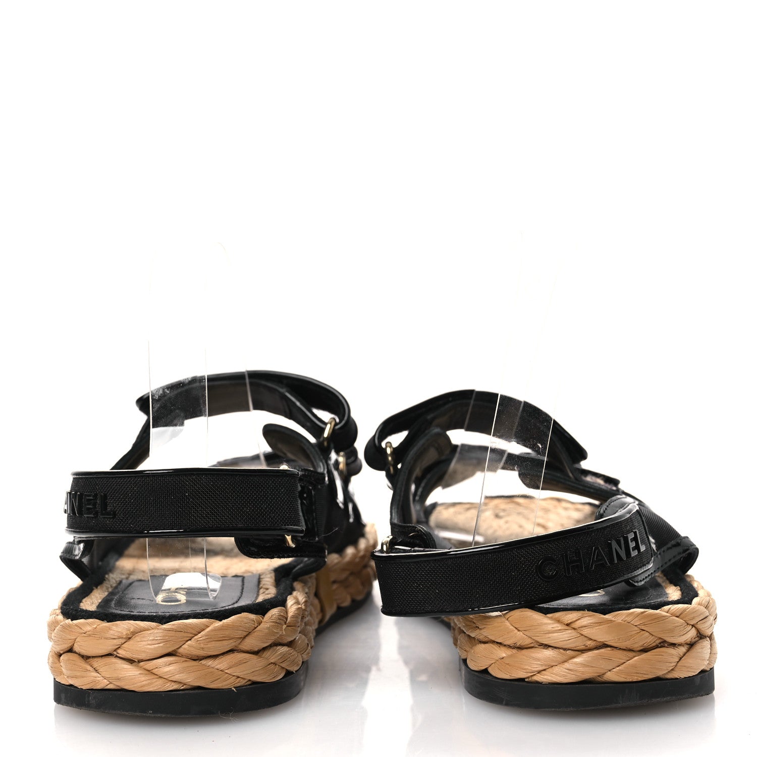 Mesh Patent Calfskin Velcro Dad Sandals 40 Black