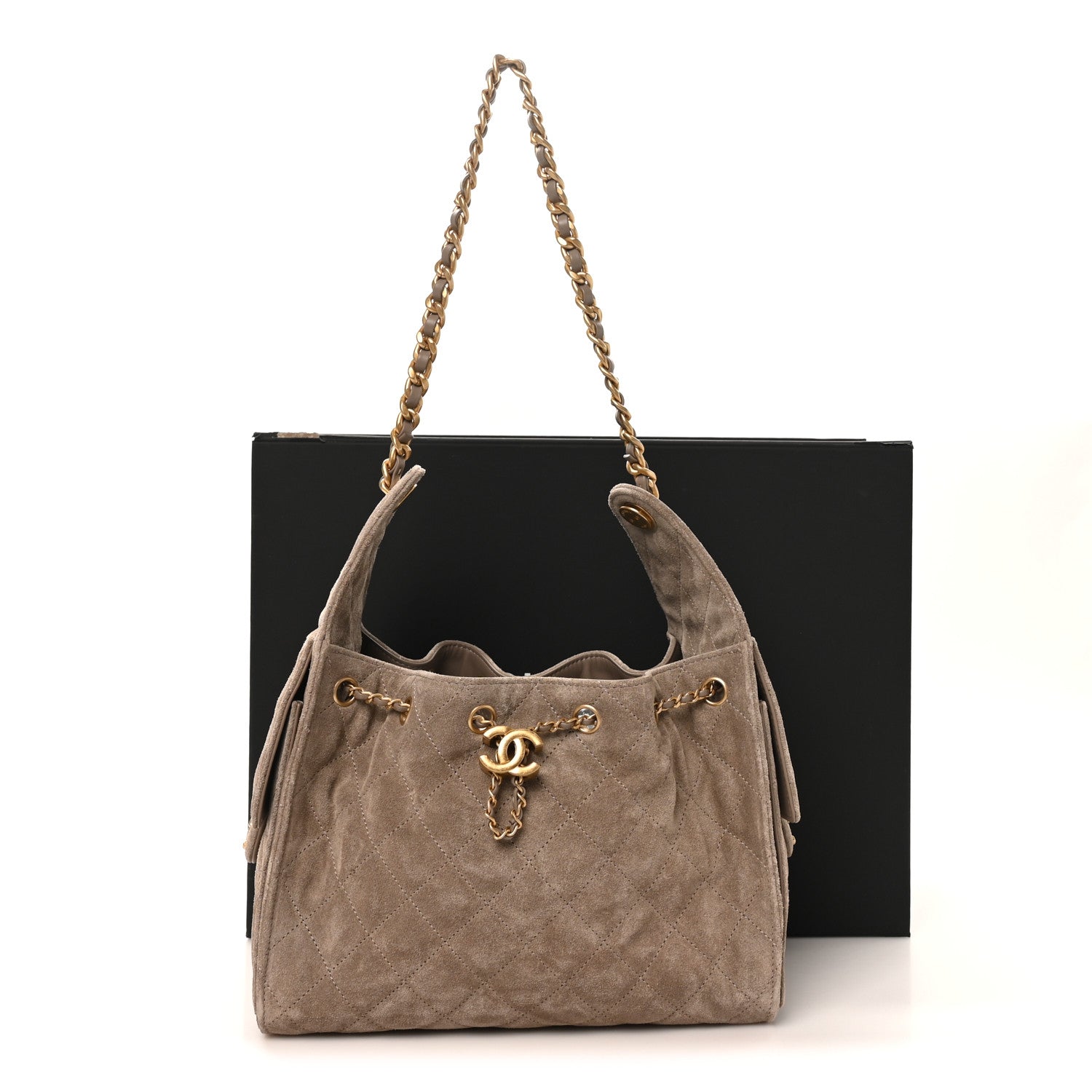 Chanel Suede Quilted Small Chanel 25 Handbag Dark Grey