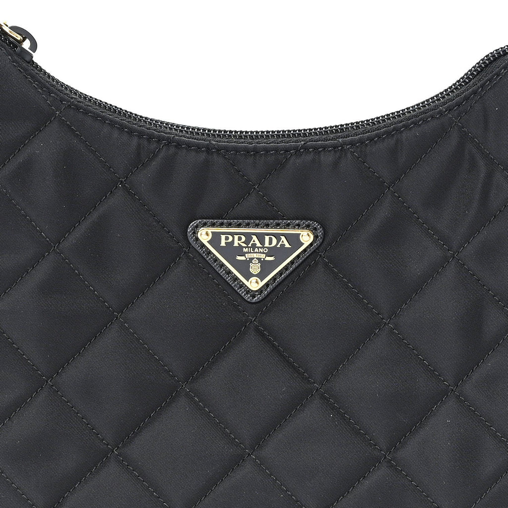 Prada Tessuto Nylon Stitched Shoulder Bag Black