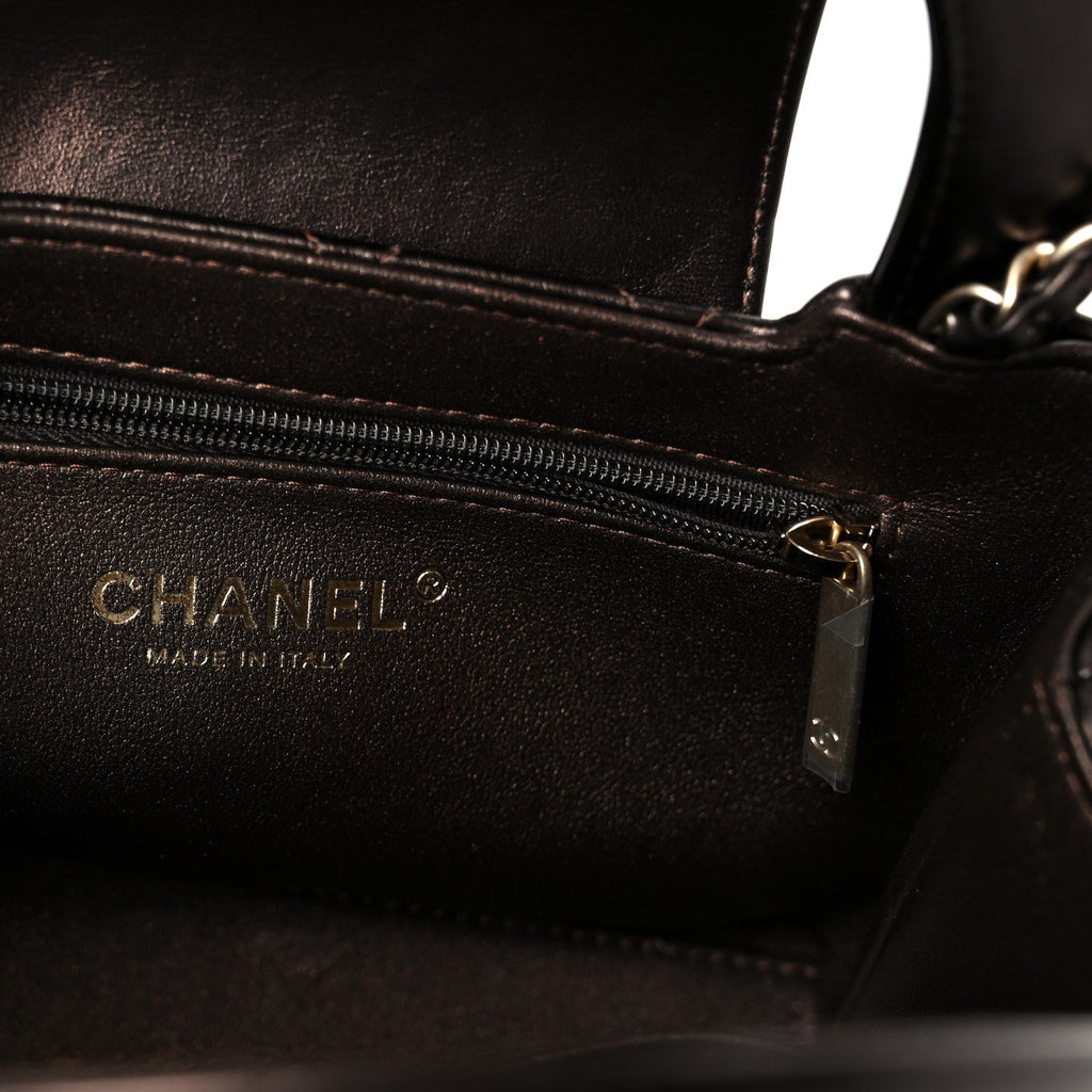 Chanel Metallic Aged Calfskin Quilted Nano Kelly Shopper Light Brown