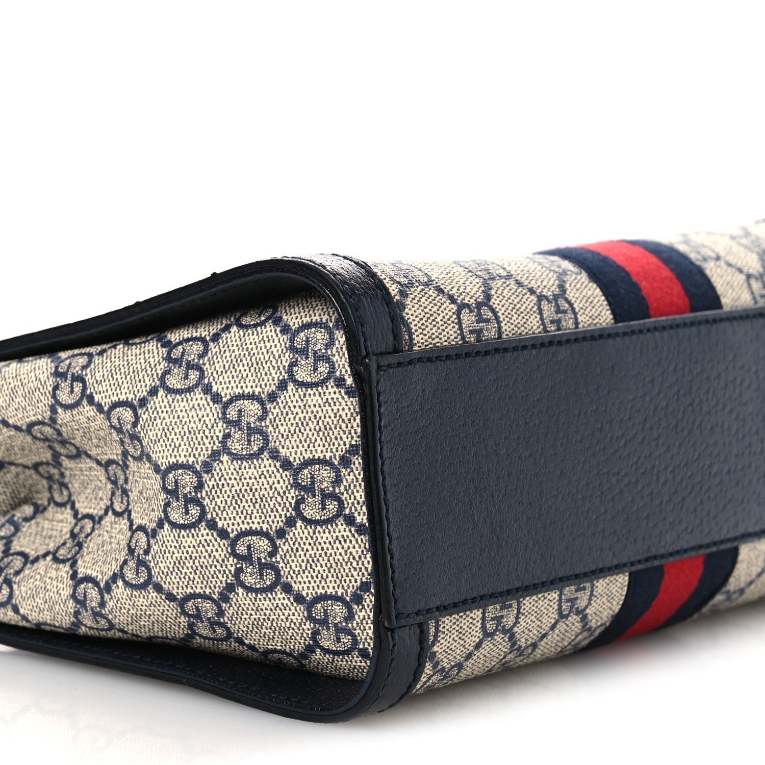 Gucci GG Supreme Monogram Textured Dollar Calfskin Web Small Ophidia Tote Bag Beige Blue