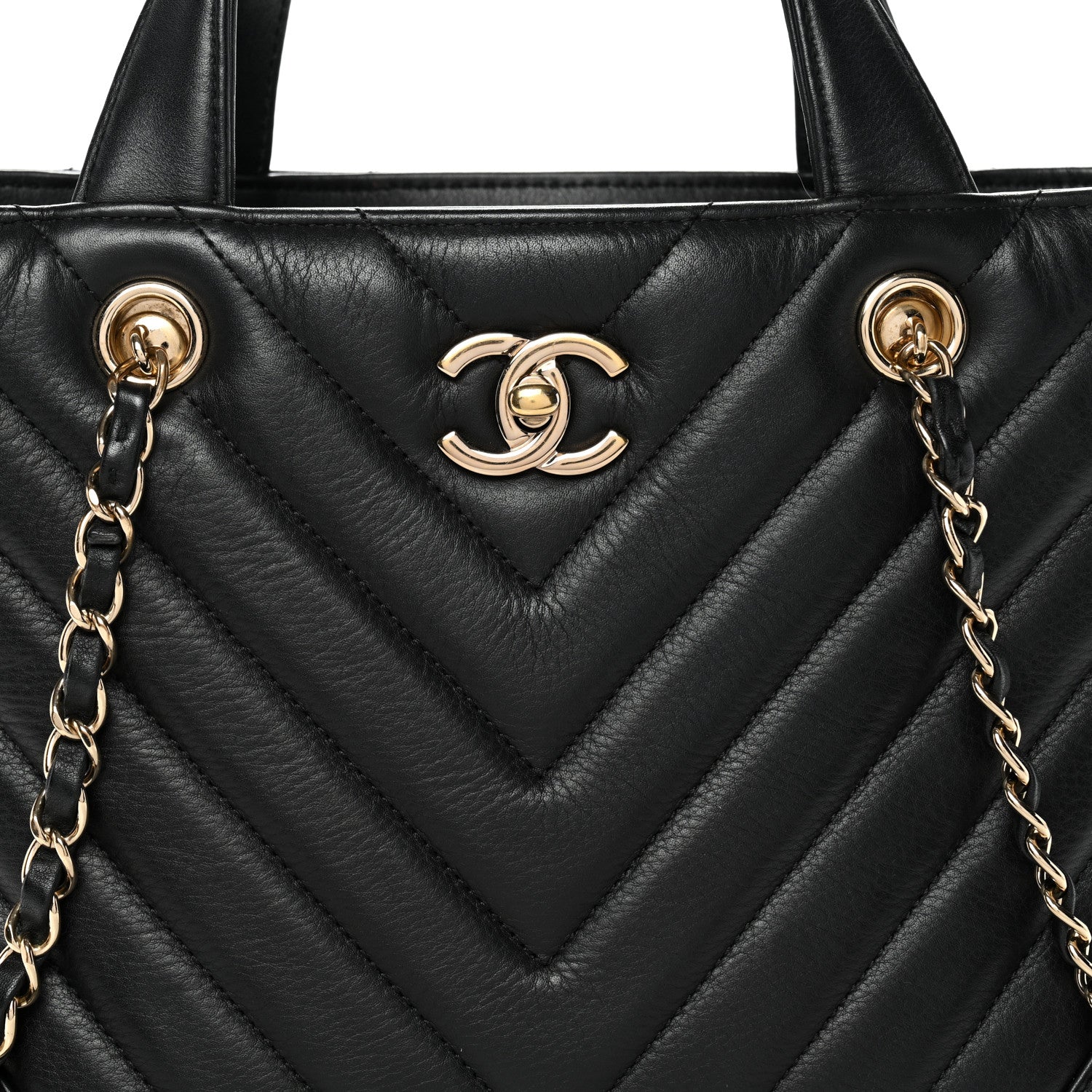Chanel Calfskin Chevron Quilted Statement Shopping Tote Black