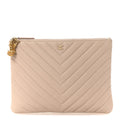 Caviar Chevron Quilted Medium Zip Pouch Light Beige