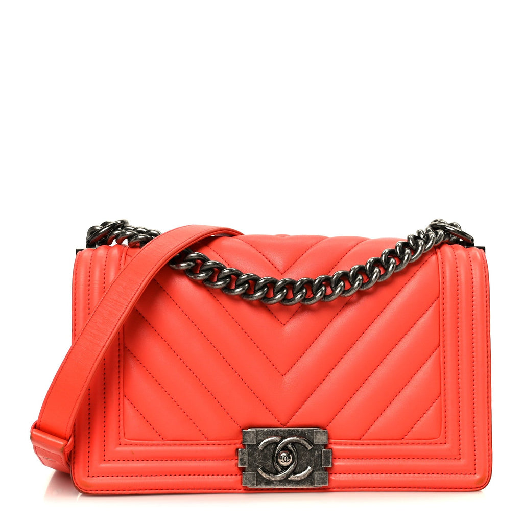Chanel Lambskin Chevron Quilted Medium Boy Flap Red