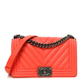 Chanel Lambskin Chevron Quilted Medium Boy Flap Red