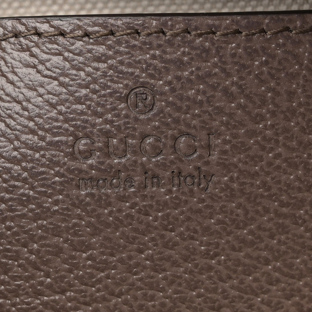 Gucci GG Supreme Monogram Textured Dollar Calfskin Web Mini Ophidia Top Handle Bag Beige Ebony New Acero