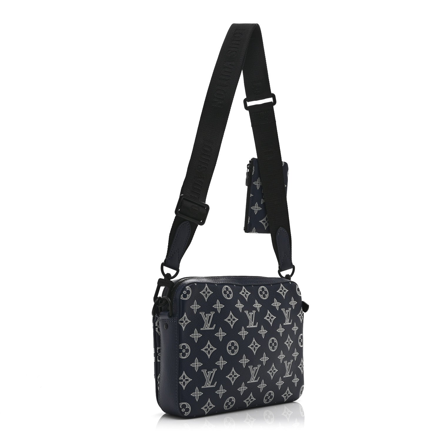 Louis Vuitton Calfskin Monogram Shadow Trio Messenger Navy White