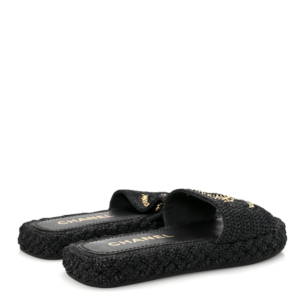 Braided Cord CC Espadrille Slip On Sandals 38 Black