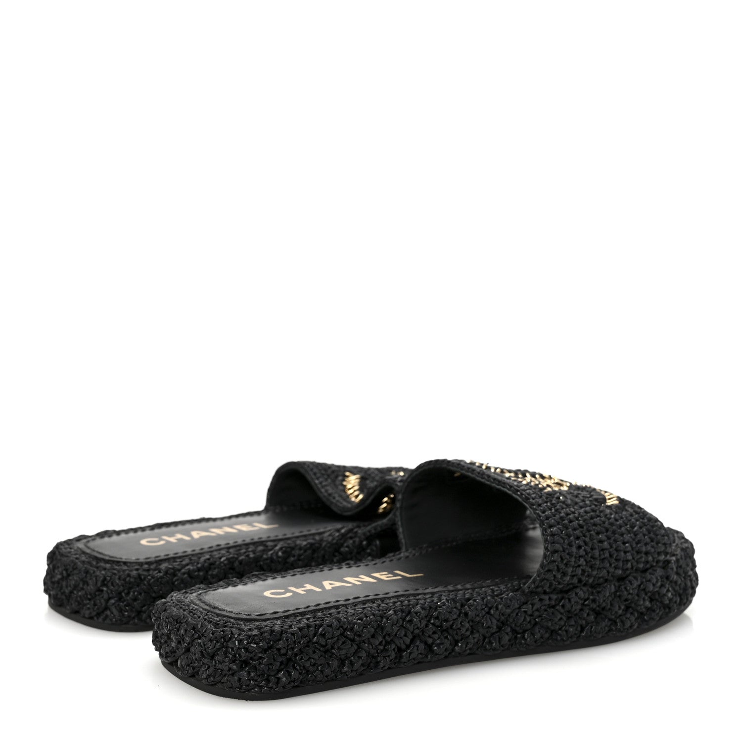 Braided Cord CC Espadrille Slip On Sandals 38 Black