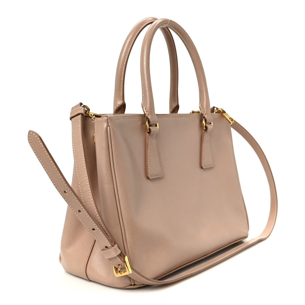 Prada Saffiano Small Galleria Double Zip Tote Cammeo