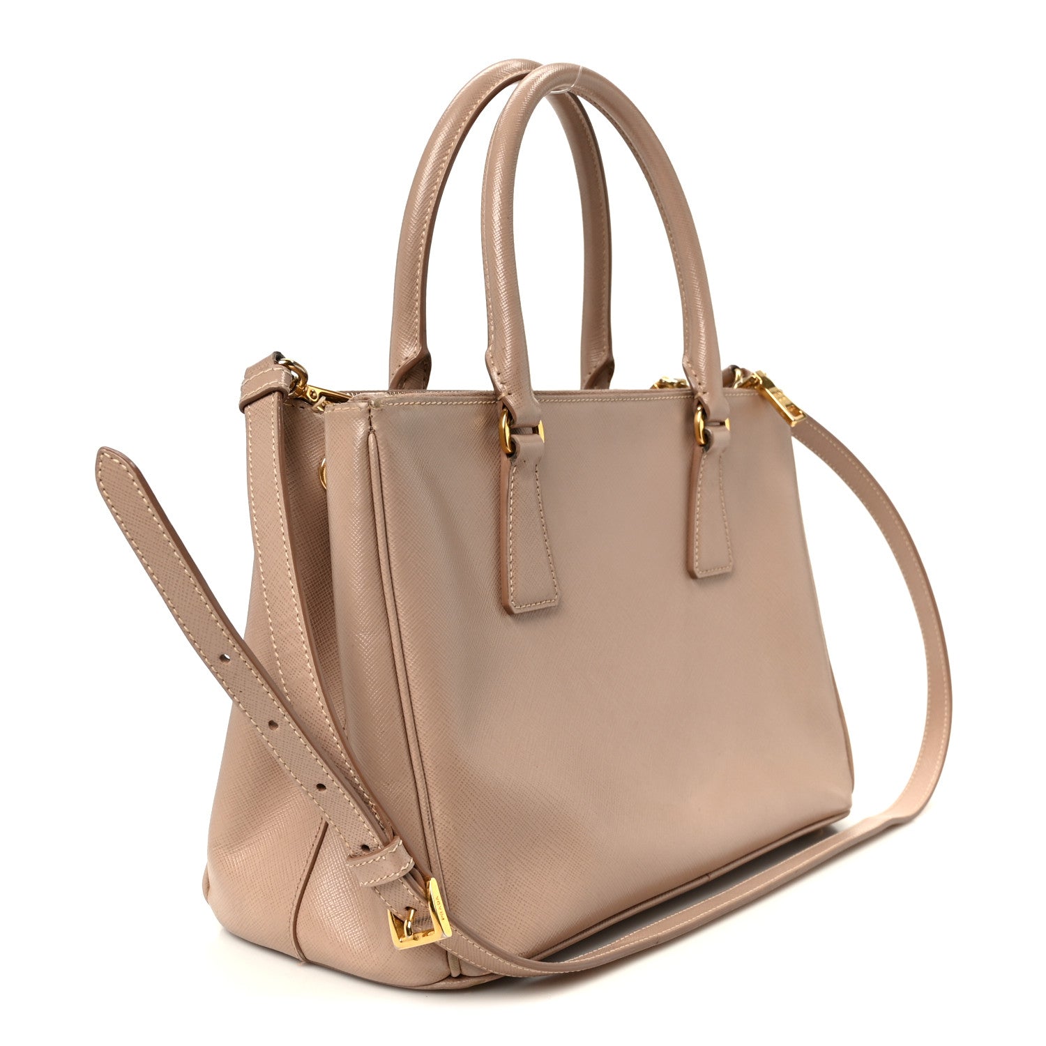 Prada Saffiano Small Galleria Double Zip Tote Cammeo