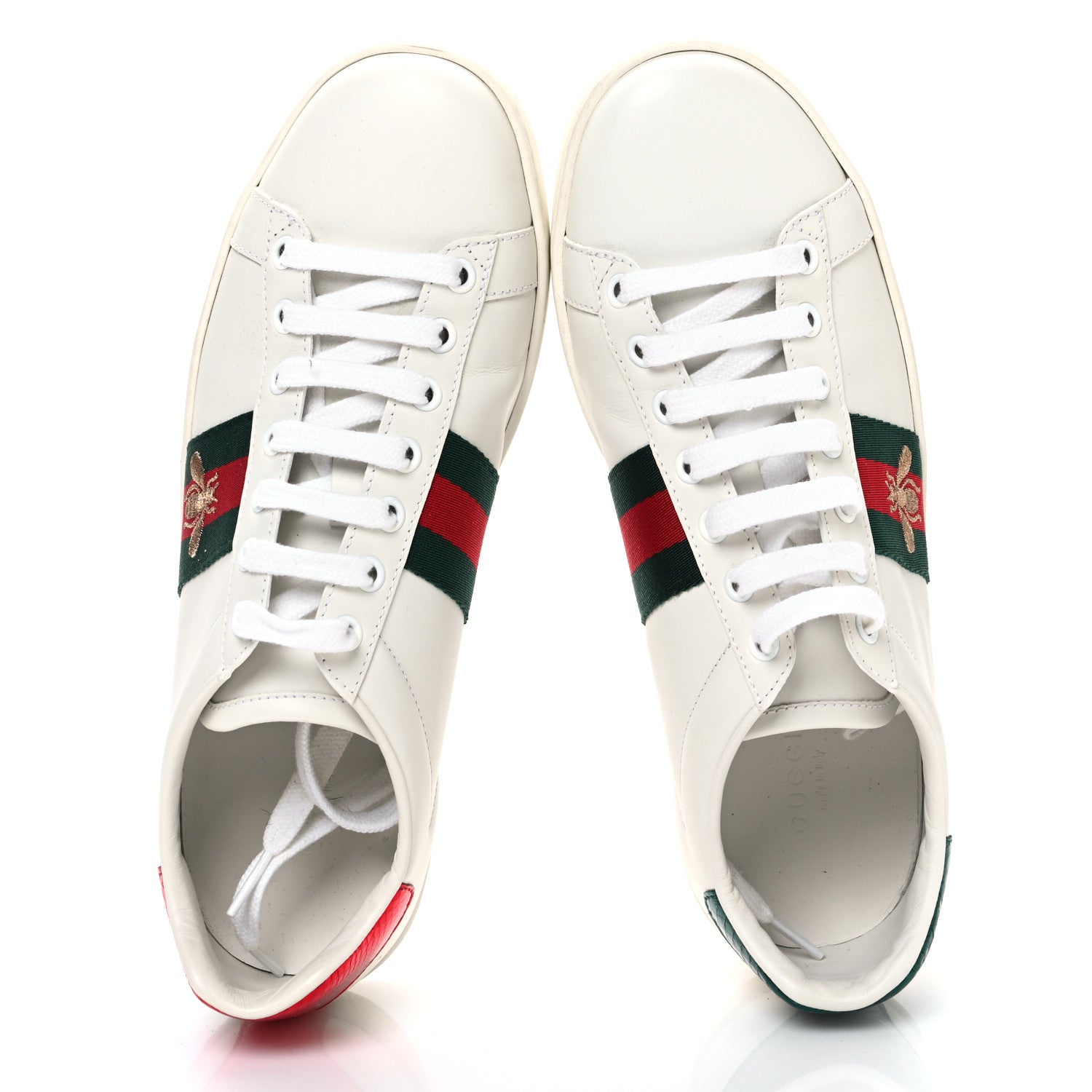 Gucci Calfskin Ayers Bee Embroidered Womens Ace Sneakers 39 White Red Flame Green