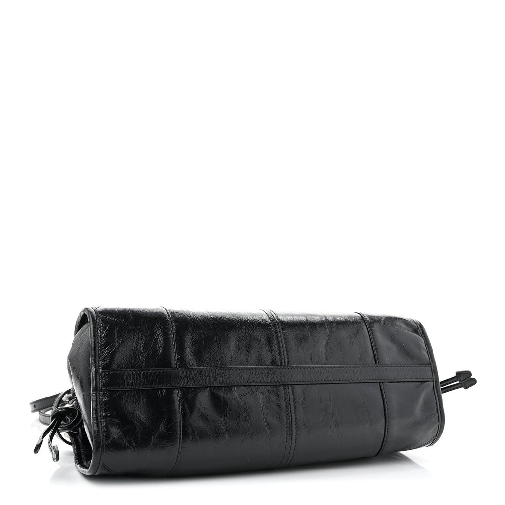 Prada Glossy Calfskin Triangle Medium Bonnie Shoulder Bag Black