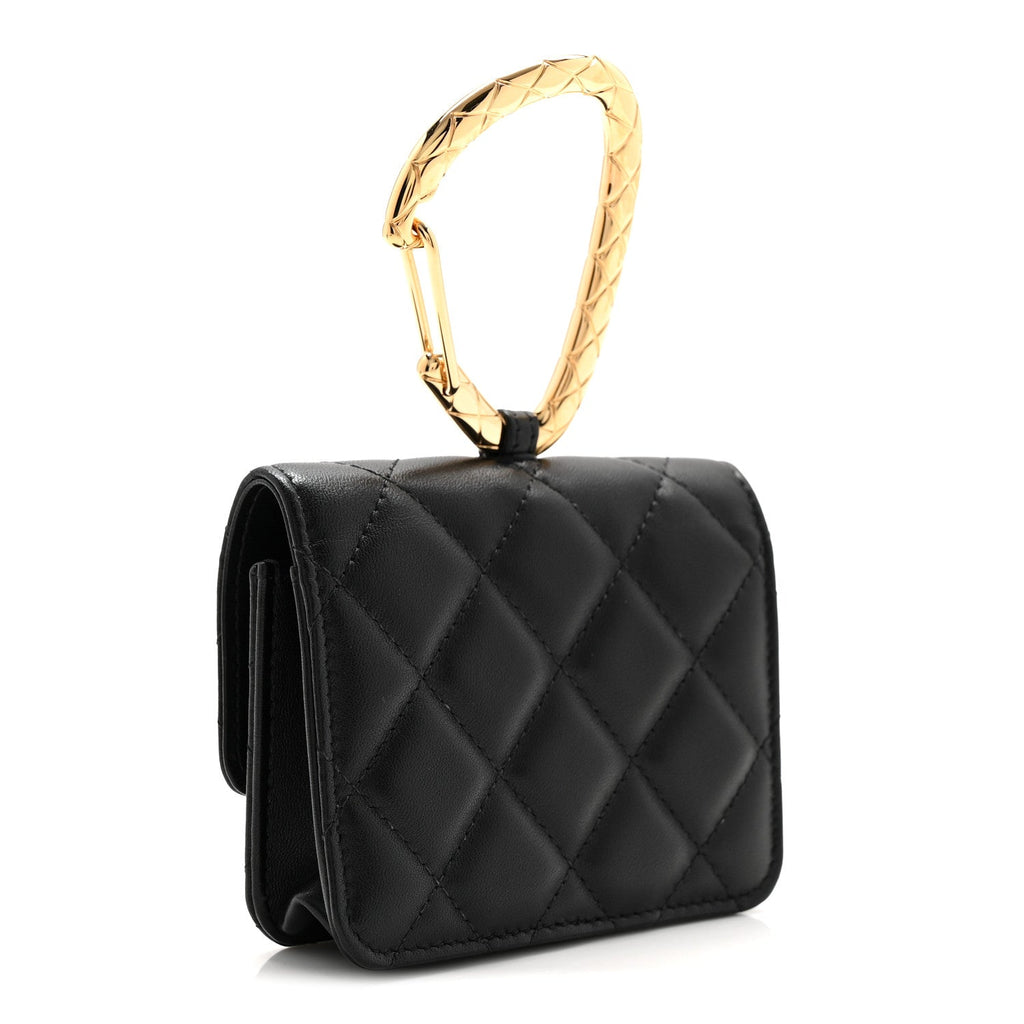 Chanel Lambskin Quilted CC Hook Card Holder Black