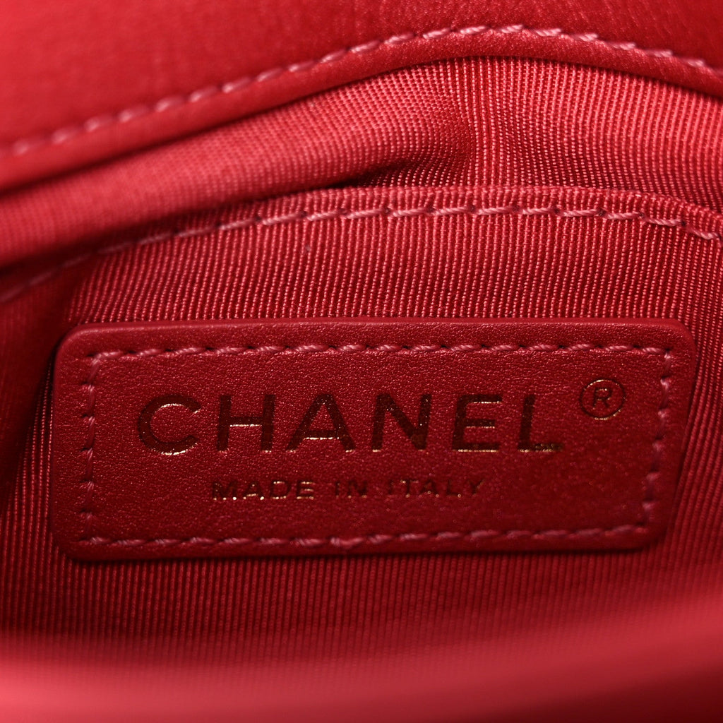Chanel Metallic Calfskin Quilted Top Handle Flap Dark Pink