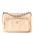 Chanel Shiny Crumpled Lambskin Quilted Small Preppy Pocket Clutch With Chain Beige