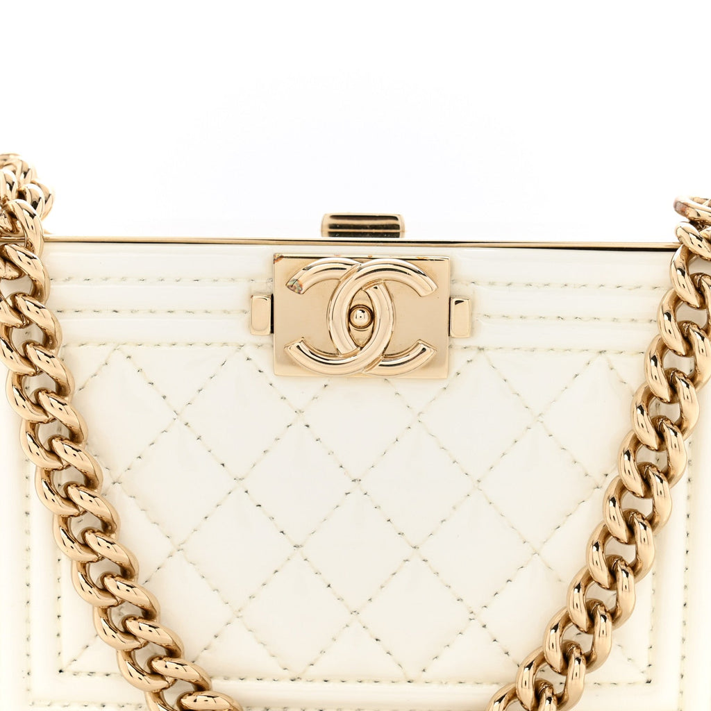 Chanel Patent Calfskin Boy Minaudiere White