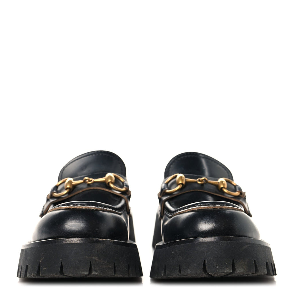 Gucci Cordovan Lux Womens Harald Horsebit 25mm Platform Loafers 35 Black