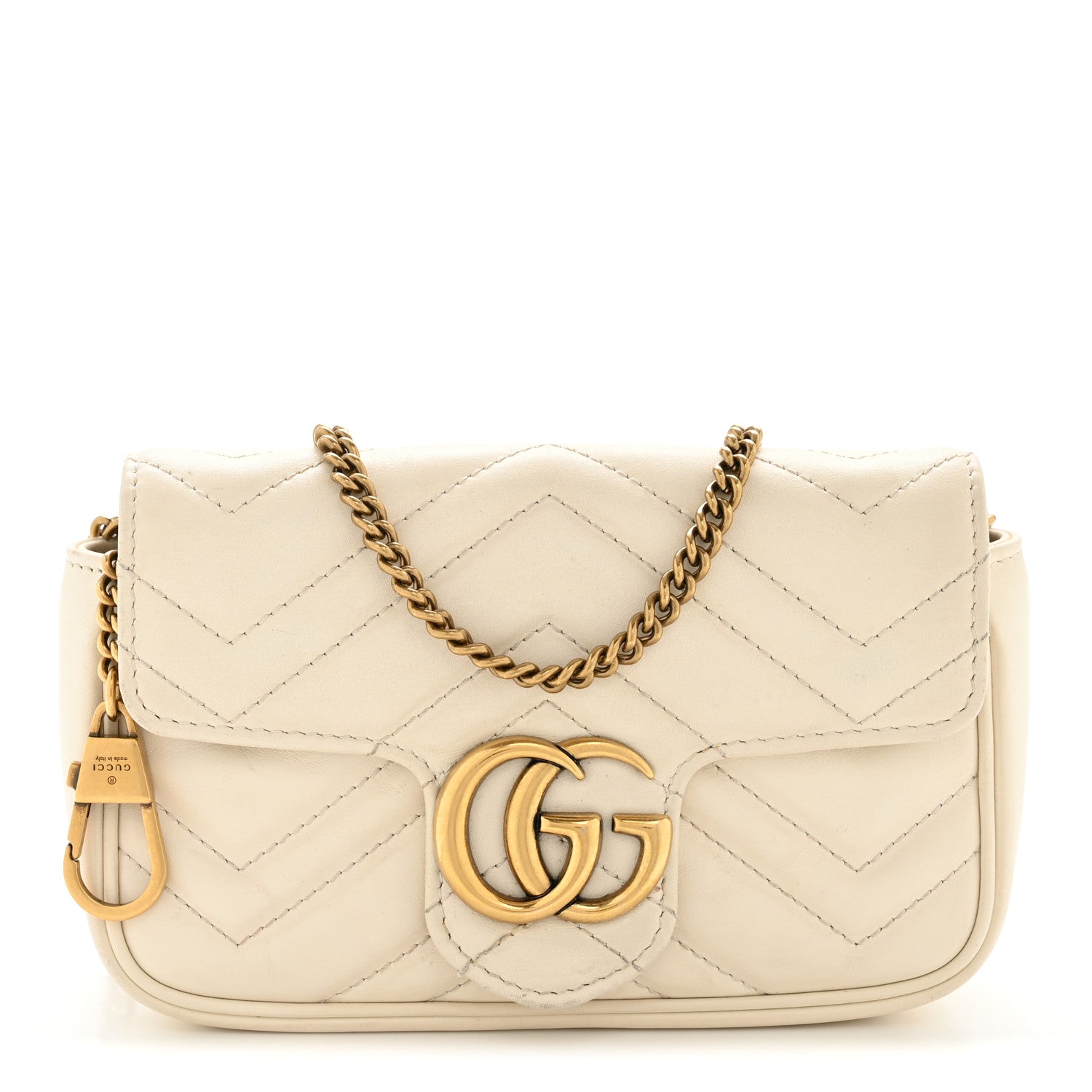 Gucci Calfskin Matelasse Super Mini GG Marmont Shoulder Bag White