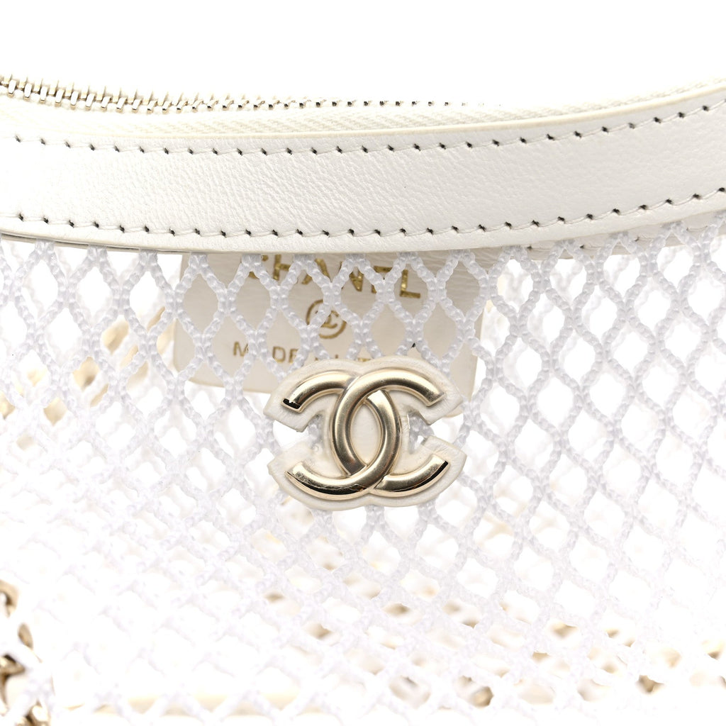 Chanel Mesh Shiny Lambskin Chain Hobo White