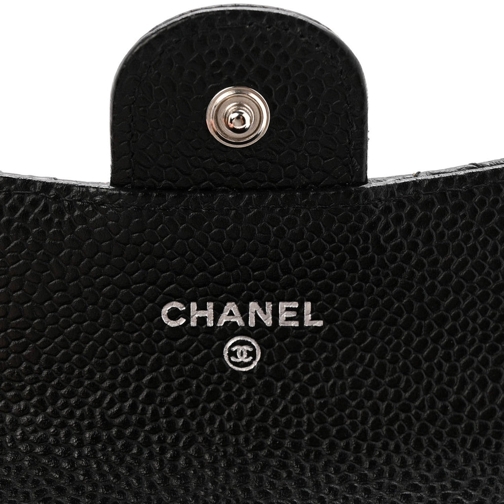 Caviar Quilted Flap Card Holder Wallet Black
