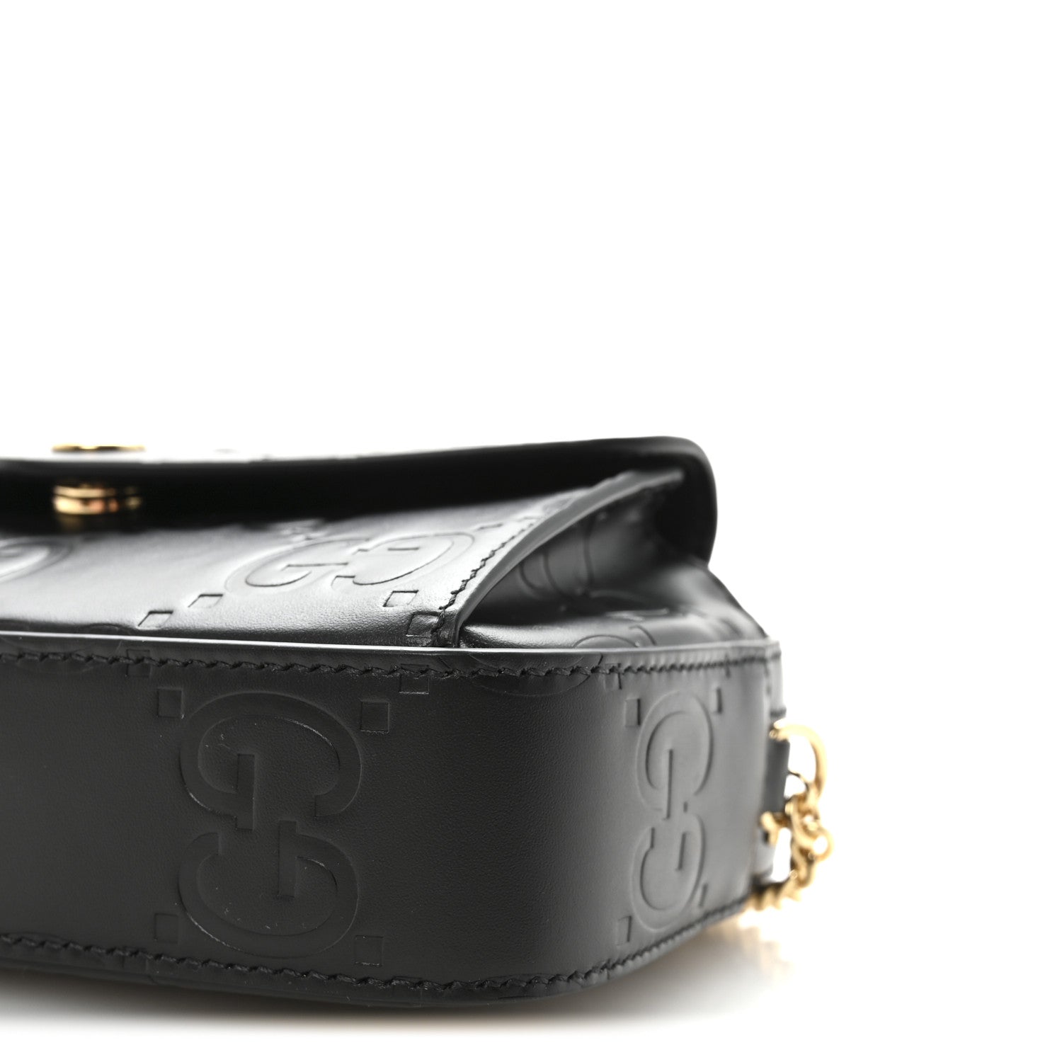 Gucci Calfskin GG Super Mini Debossed Chain Wallet Black