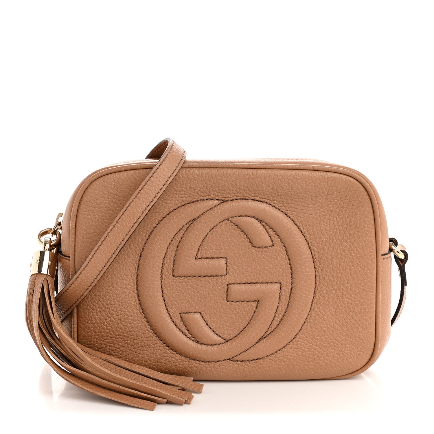 Gucci Pebbled Calfskin Small Soho Disco Bag Camelia