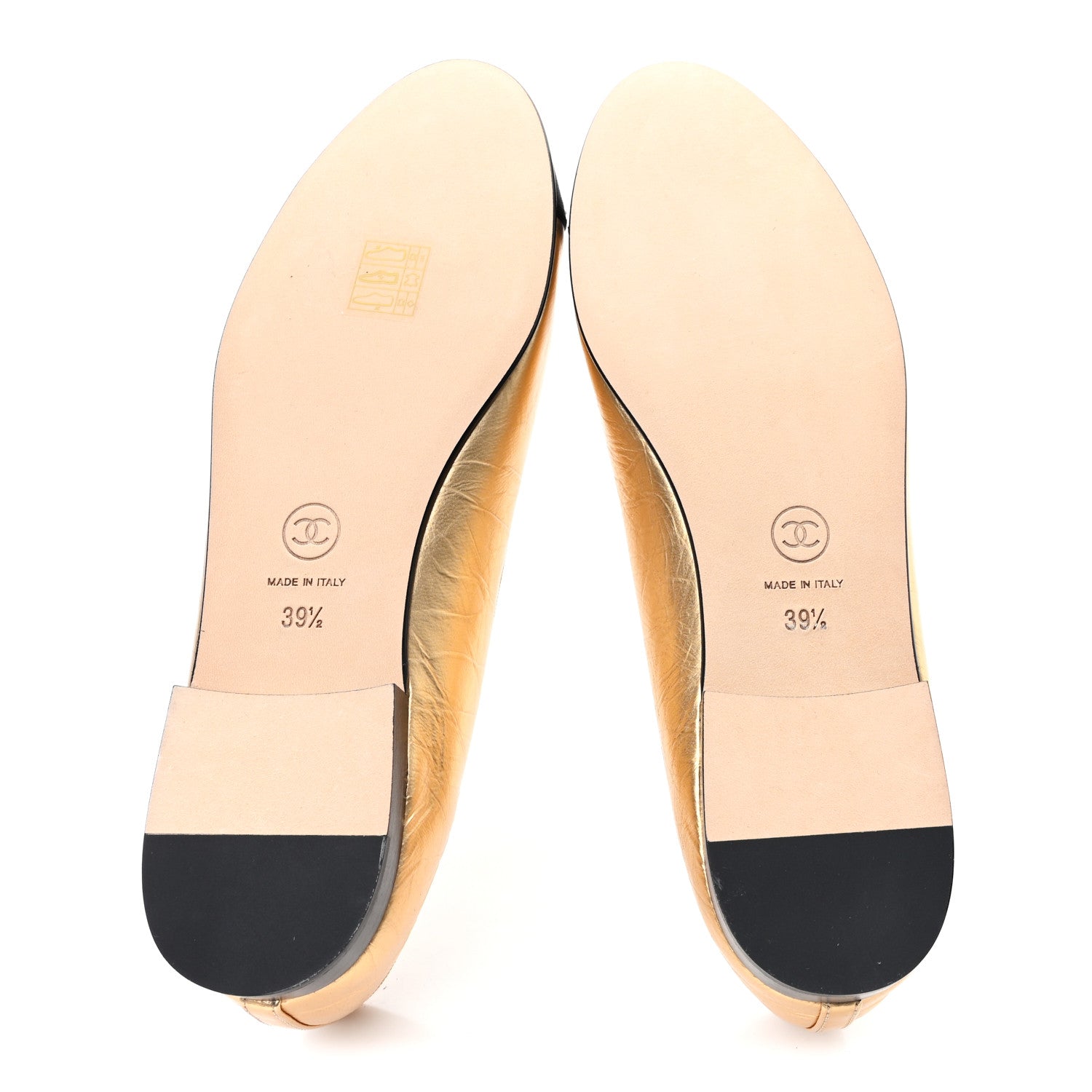 Laminated Lambskin Grosgrain Cap Toe CC Ballerina Flats 39.5 Dark Gold Black