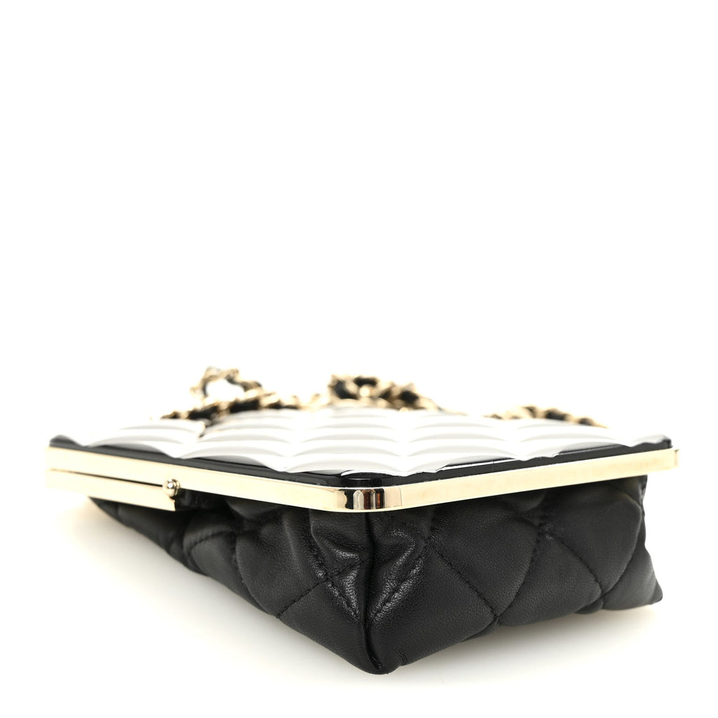 Chanel Lambskin Plexi Quilted CC Evening Clutch With Chain Black