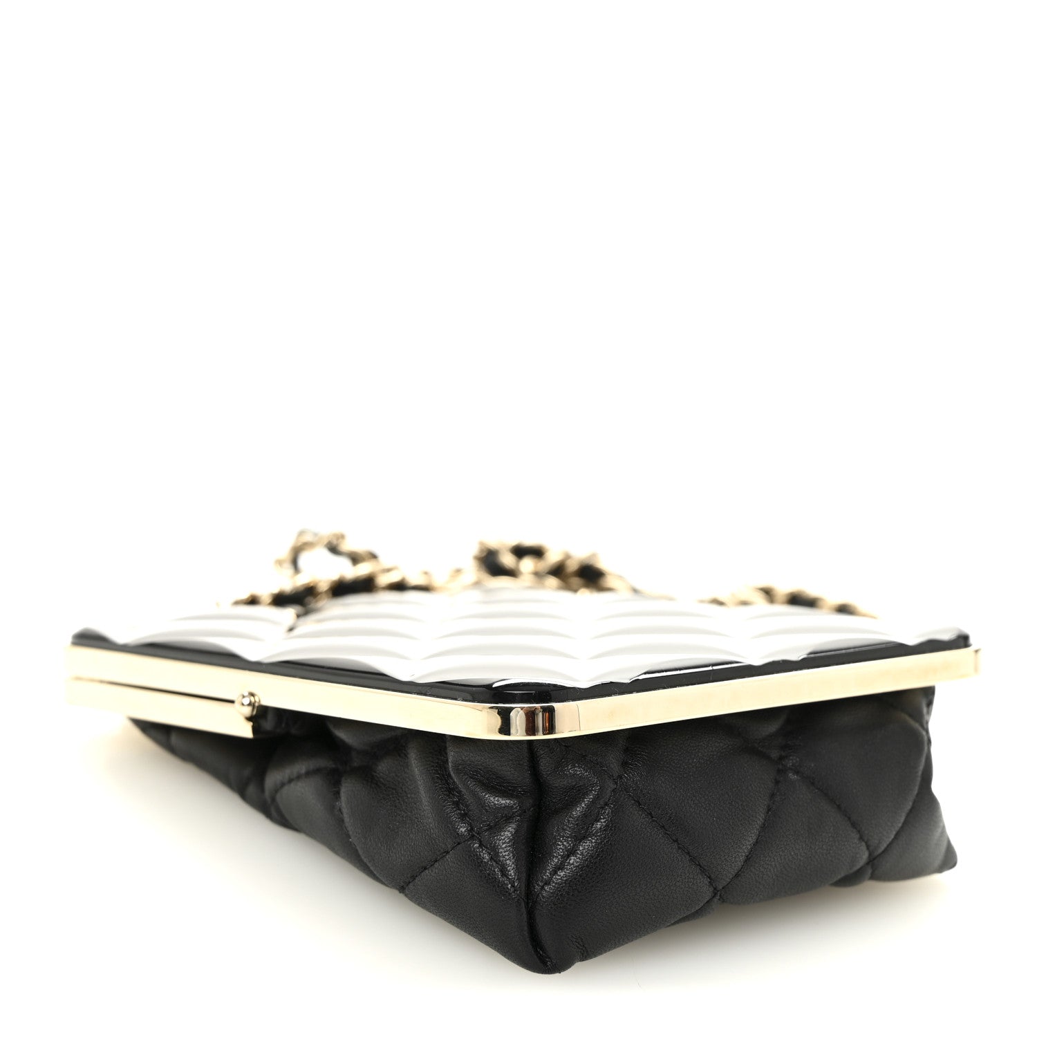 Chanel Lambskin Plexi Quilted CC Evening Clutch With Chain Black