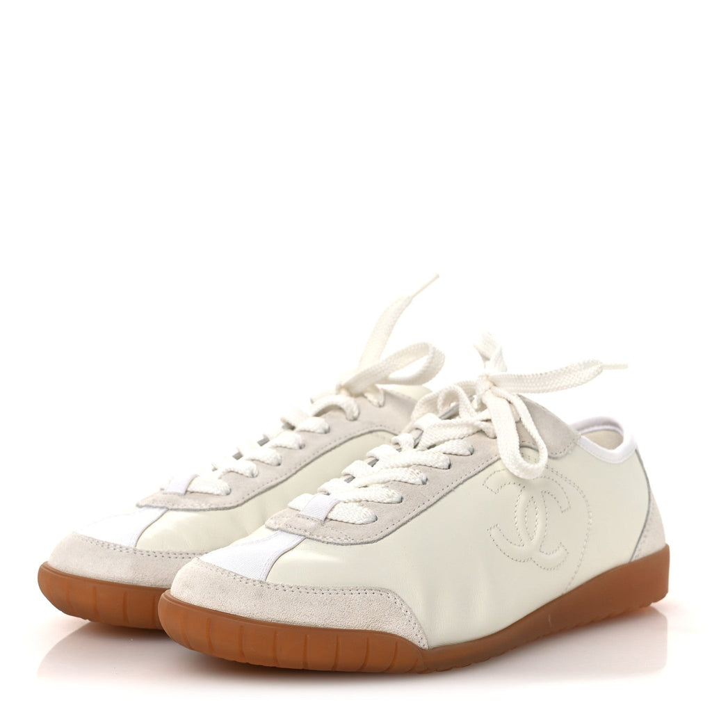 Calfskin Suede Womens CC Sneakers 39 White