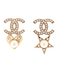 Crystal Pearl Charming Winter CC Star Heart Clip On Earrings Gold
