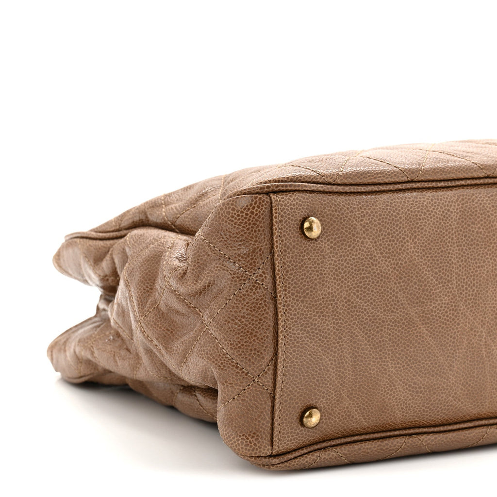 Chanel Glazed Caviar Quilted Small Shiva Tote Beige