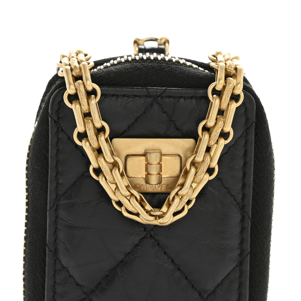 Chanel Aged Calfskin Quilted 2.55 Reissue Clutch With Chain Black