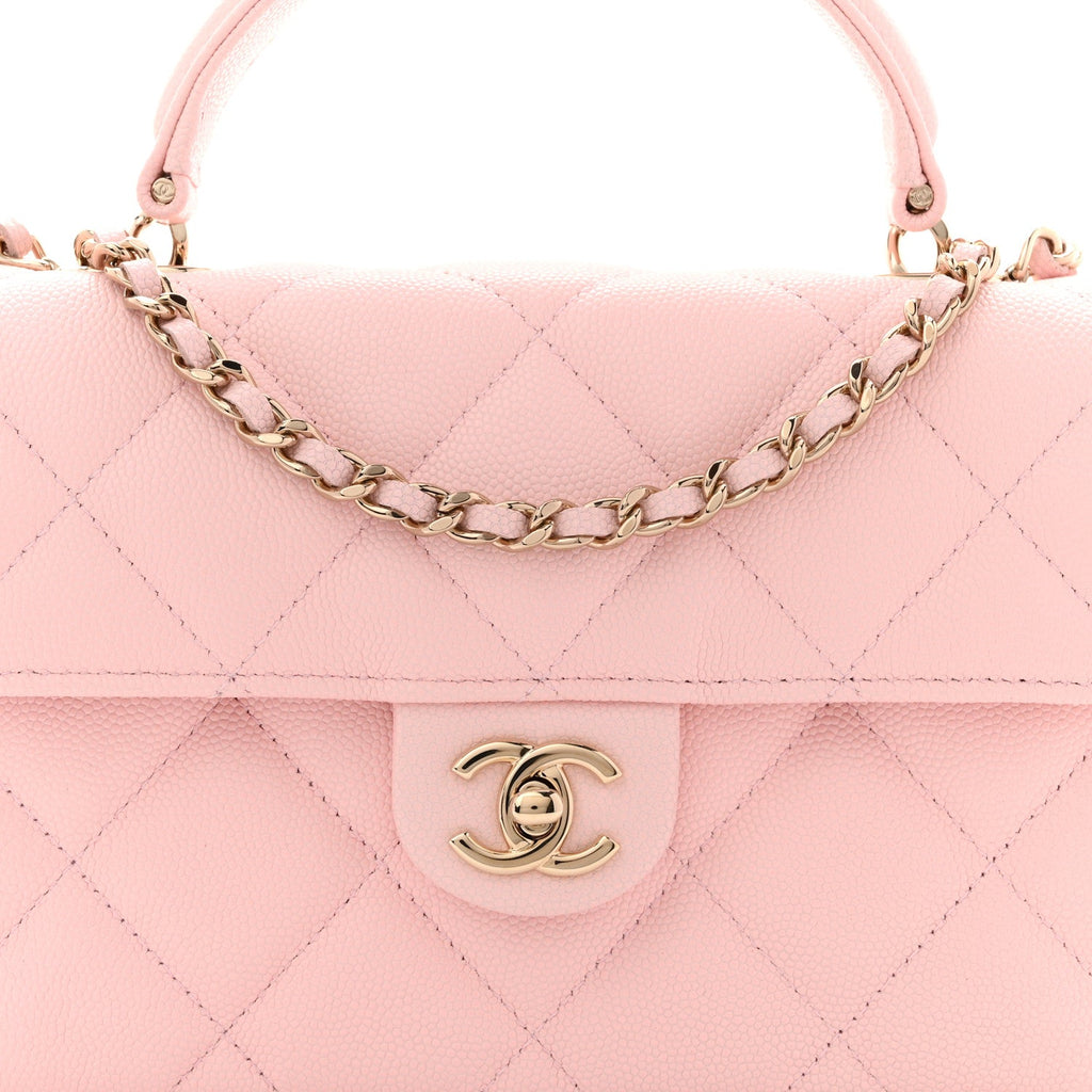 Chanel Caviar Quilted Retro Mini Twist Top Handle Clutch Flap Light Pink