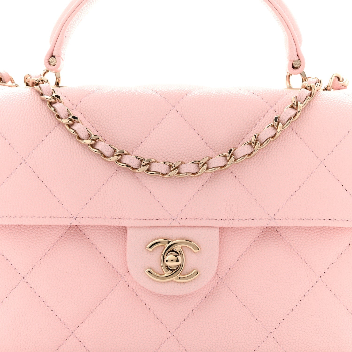 Chanel Caviar Quilted Retro Mini Twist Top Handle Clutch Flap Light Pink