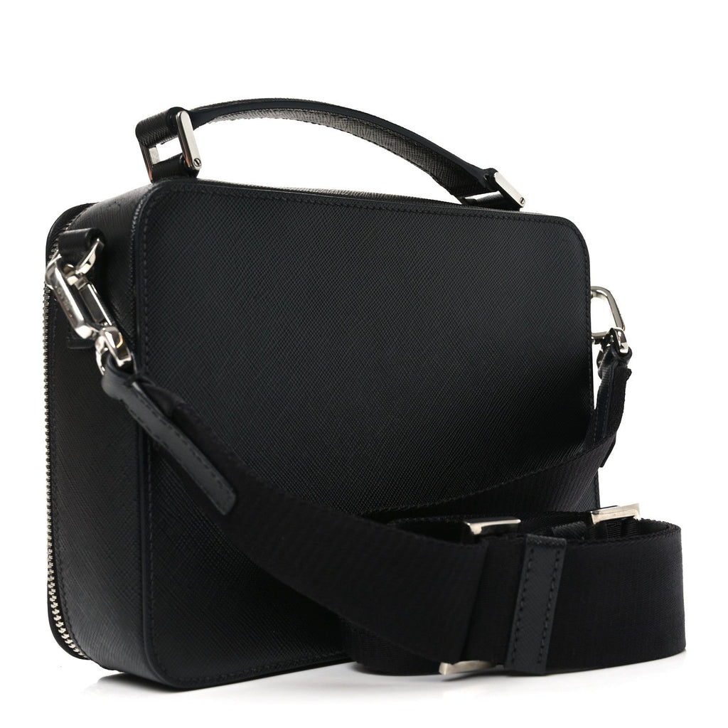 Prada Saffiano Travel Medium Brique Crossbody Bag Black