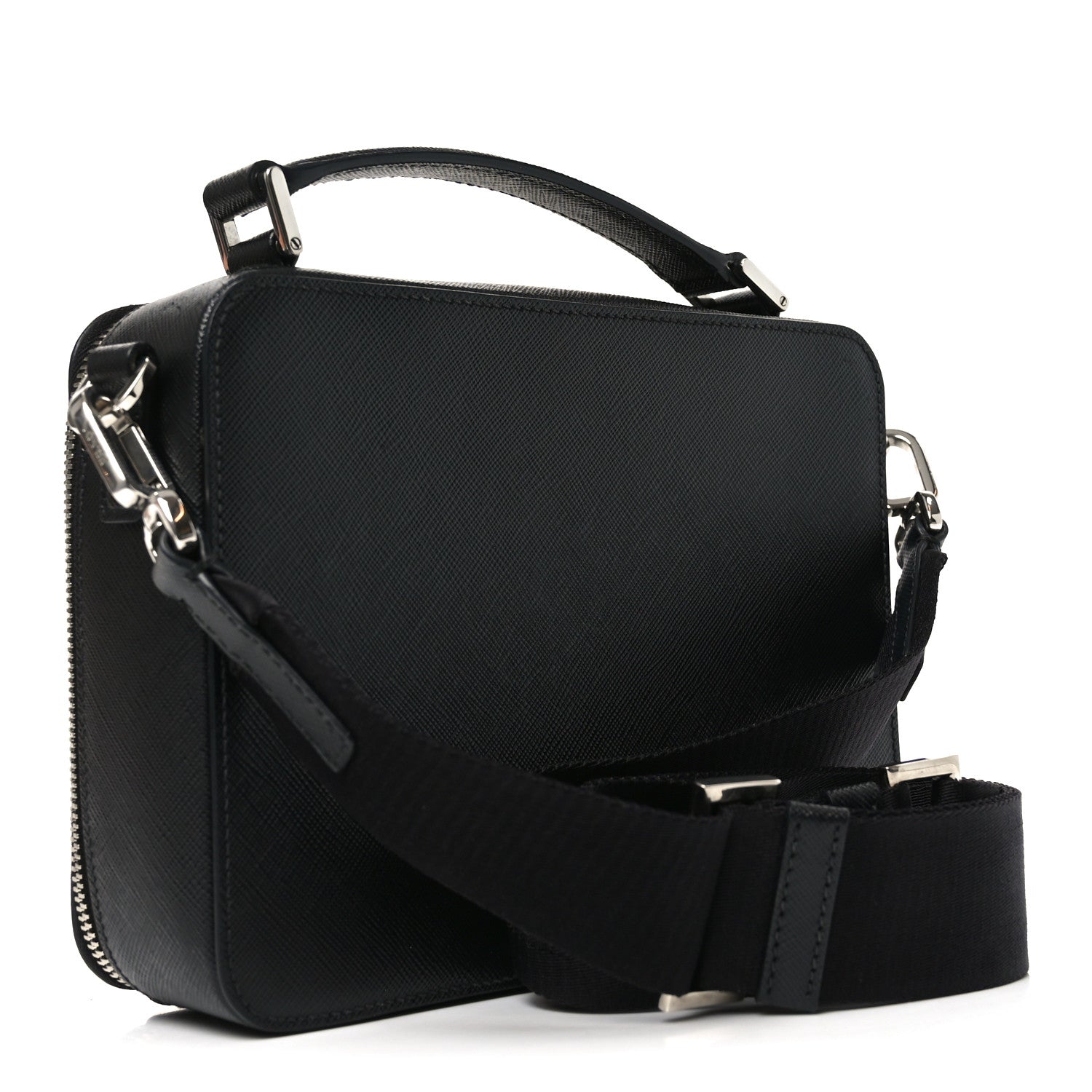 Prada Saffiano Travel Medium Brique Crossbody Bag Black