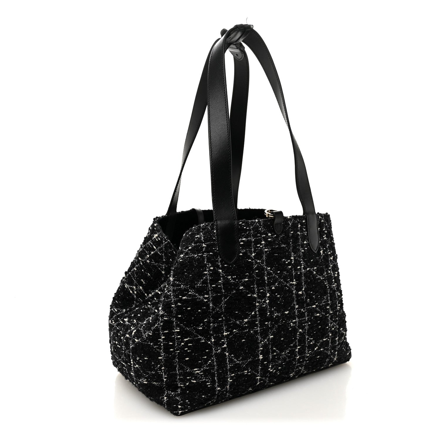 Christian Dior Calfskin Tweed Cannage Medium Toujours  Black White