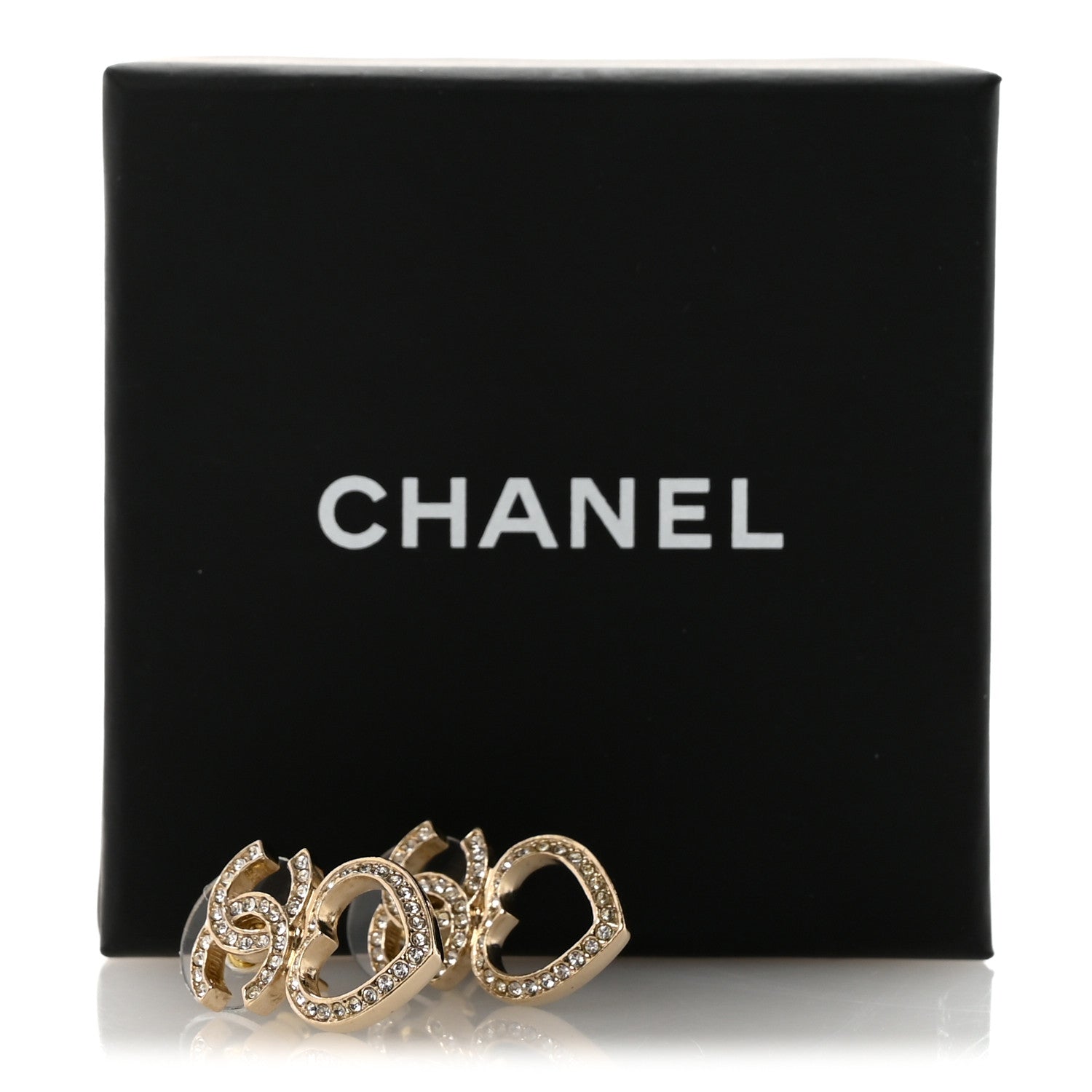 Crystal CC Heart Drop Earrings Gold