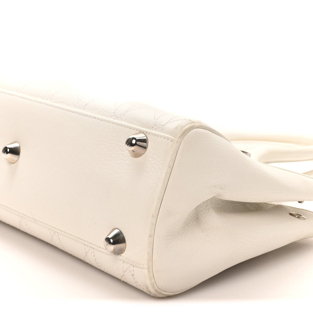 Christian Dior Calfskin Cannage D Buckle East West Tote White