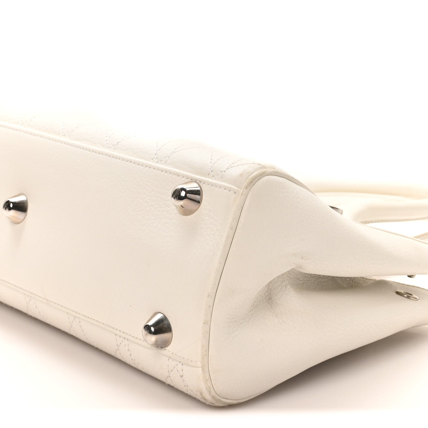 Christian Dior Calfskin Cannage D Buckle East West Tote White